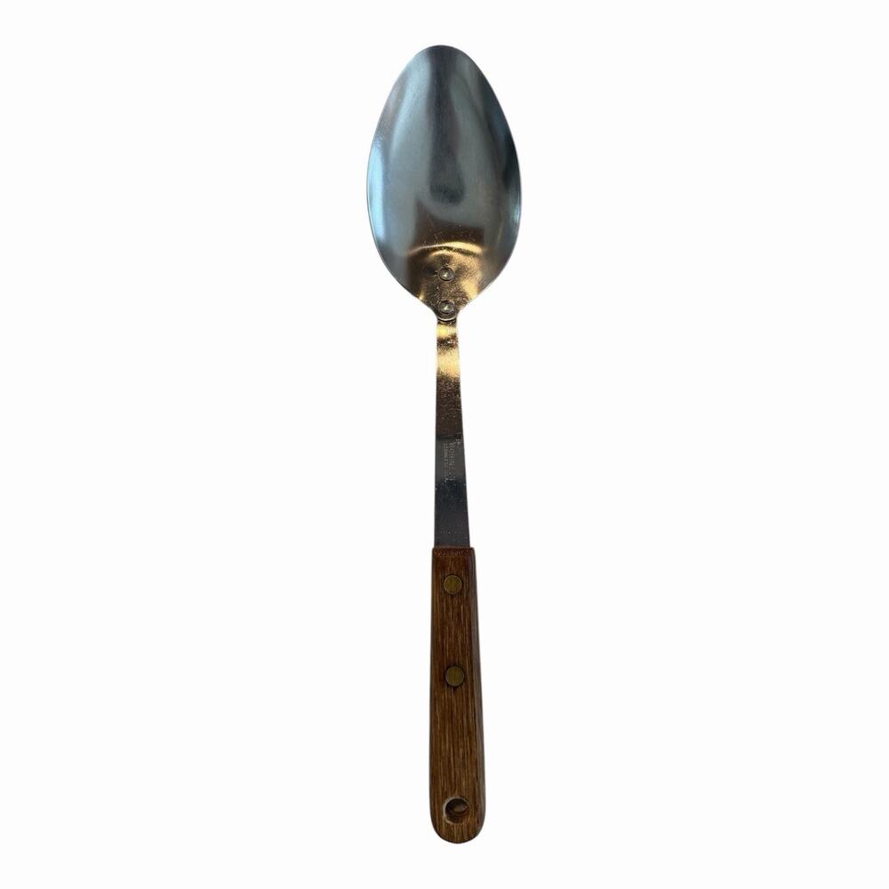 Vintage Robinson Kitchenware SPOON 12" Stainless Solid Wood Handle Made In USA